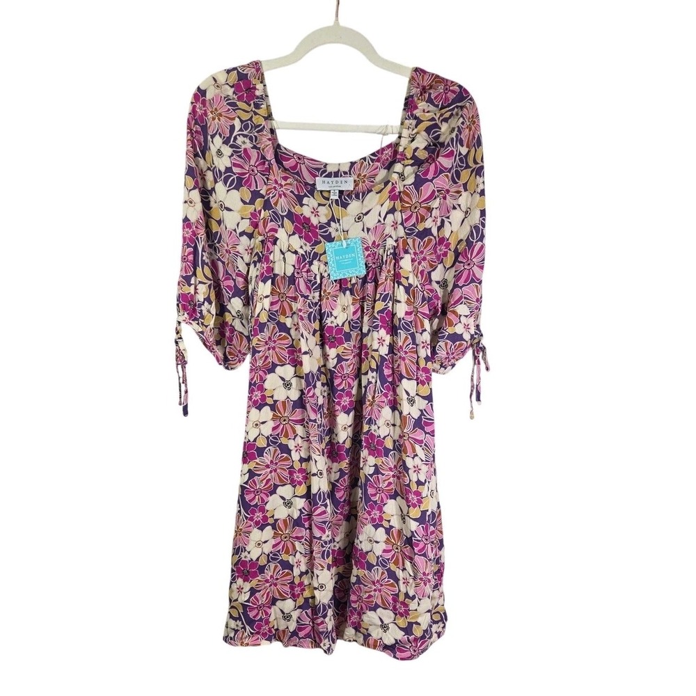 Hayden women's NWT boho baby doll midi dress size Medium Puff Sleeve Peasant